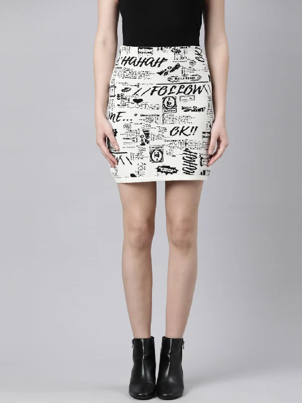 Fashion Trend Women Abstract Cream Pencil Mini Skirt