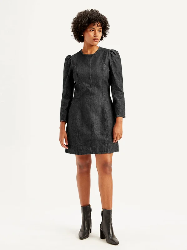 Classic Items Women's Solid Black Round Neck Dress