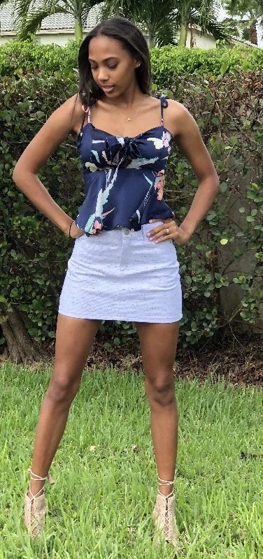 Tropical Style Heathered Denim Mini Skirt, White