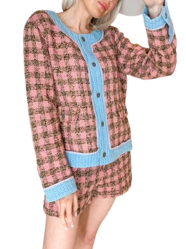 Effortless Style Mixed Tweed Shorts In Berry