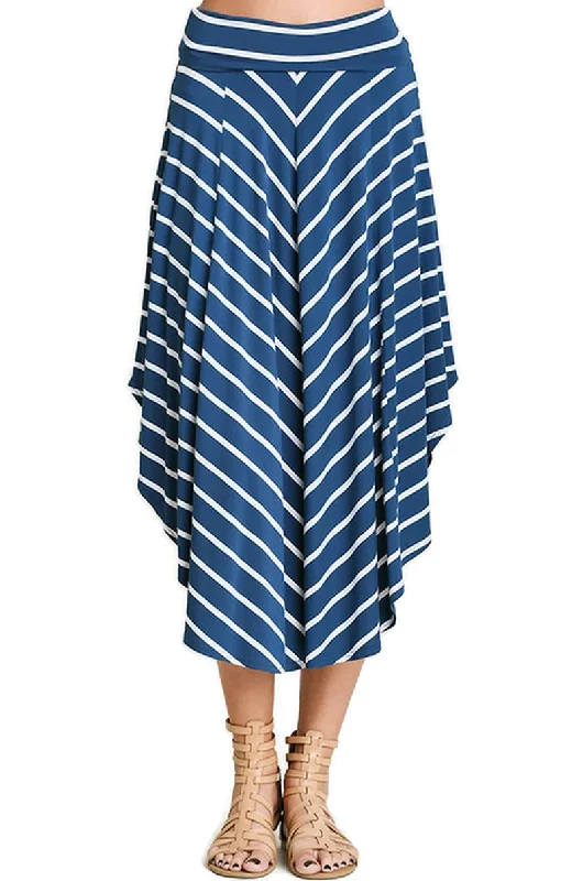 High-end Wear Bohemian Striped Midi Skirt, Indigo