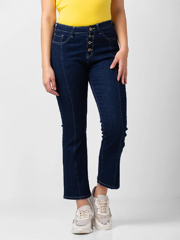 Classic Spykar Women Dark Blue Lycra Bootcut Fit Ankle Length Jeans (Elissa)