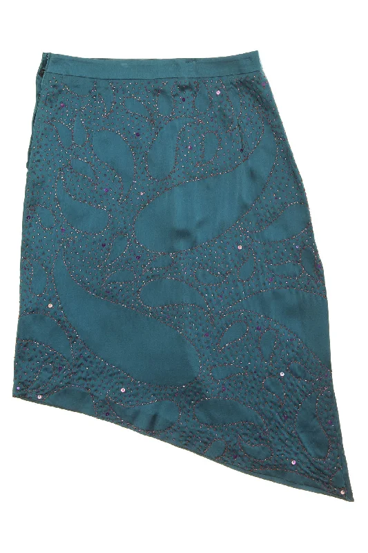 Weekend Style Ungaro - Teal Beaded Asymmetrical Skirt - FR 38