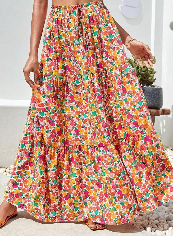 Style Design Elle Floral Elastic Waist Maxi Skirt