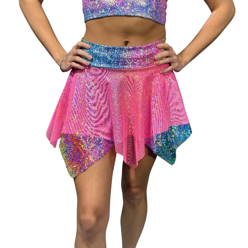 Printed Patterns Pixie Skirt for Fairy Costume in Rainbow Avatar and Pink Mesh