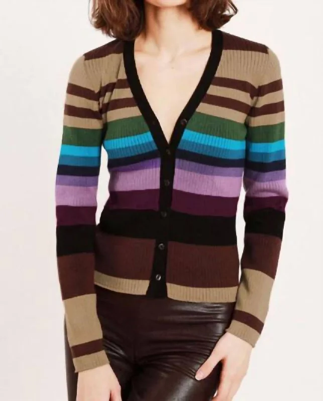 High-end atmosphere Nova Striped Rib Cardigan In Multi-Colored