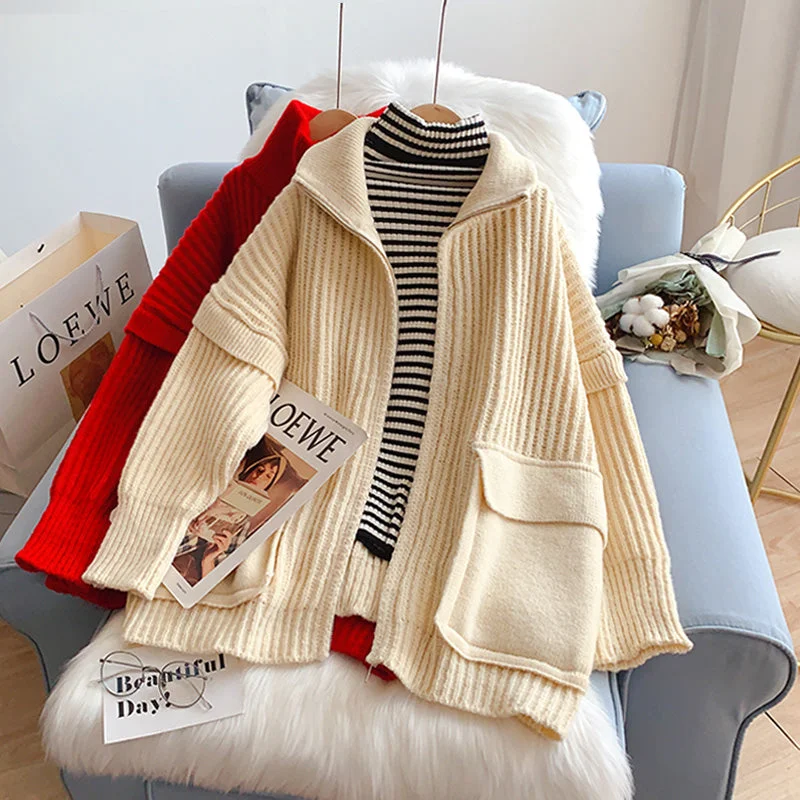 Body Design High neck zipper large pocket design sweater coat  5190