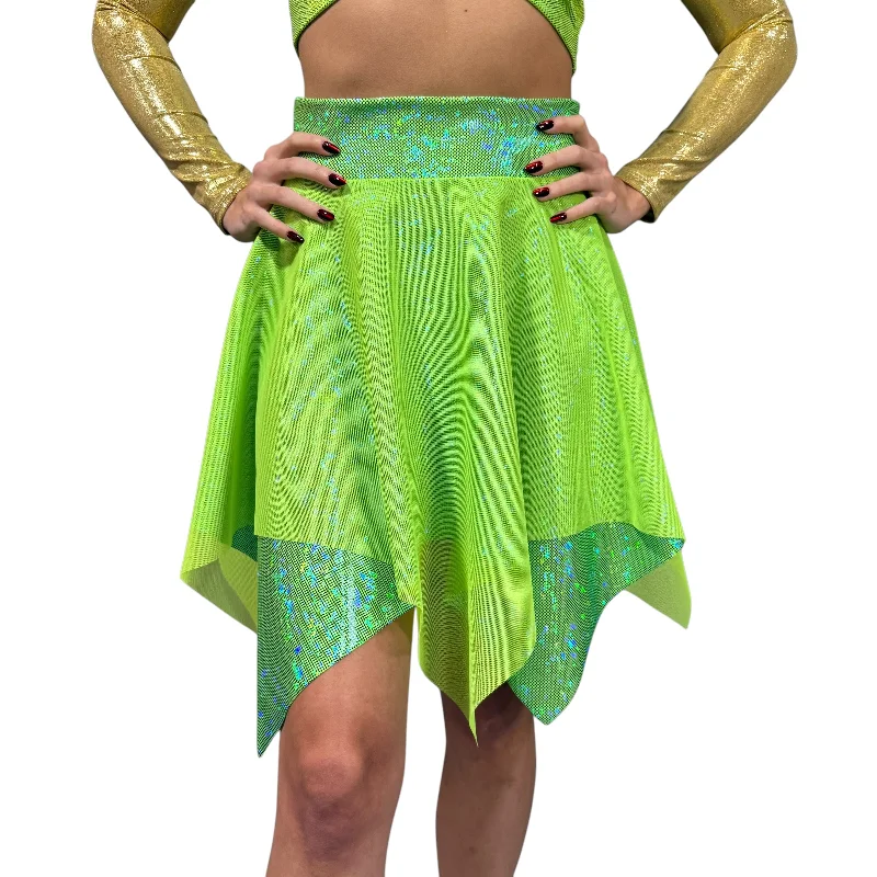 High-end Design Pixie Skirt for Fairy Tink Costume in Lime Green Holographic and Mesh