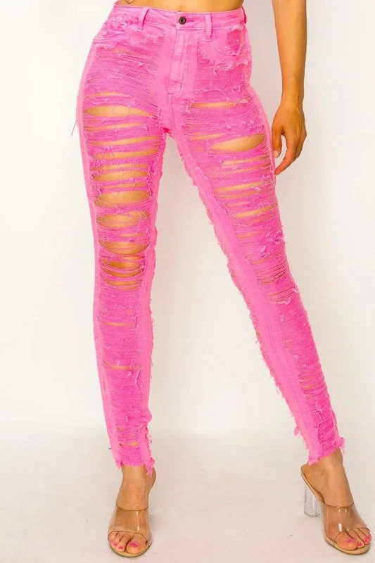 Personalized Design Pink Pandemonium Ripped Jeans