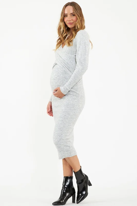 British Fashion Heidi Nursing Knit Dress Snow Marle