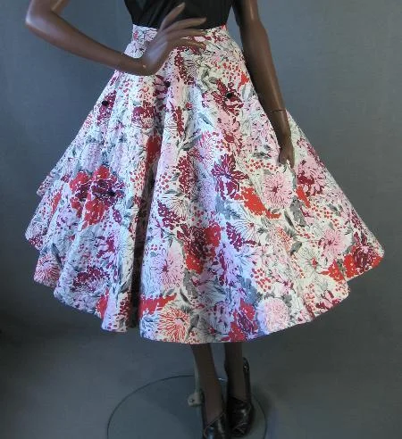 Alice style 50s Women's Circle Skirt Vintage Quilted Floral Print Rhinestones Small Junior House VFG
