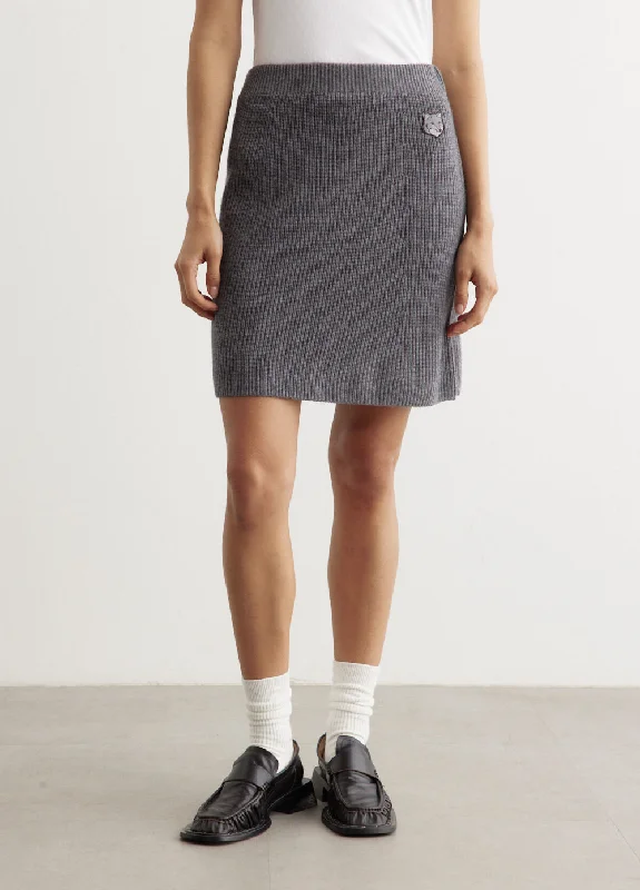 Retro Stripes Bold Fox Head Patch Short Ribbed Skirt