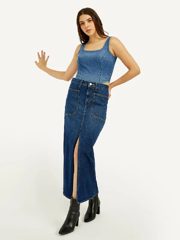 Sports Trend Women's High Rise Dark Blue Slim Fit Skirt