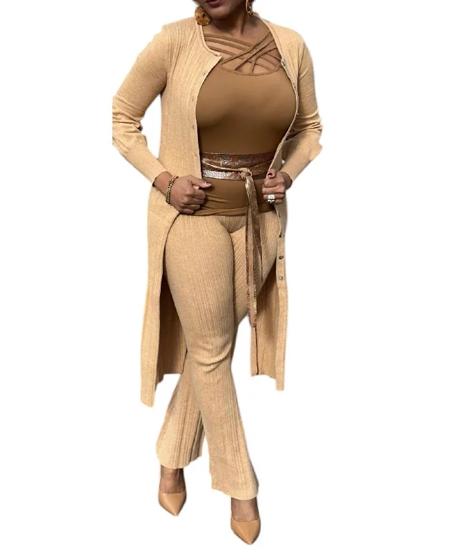 Practical Style Serenity Long Cardigan In Sandstone