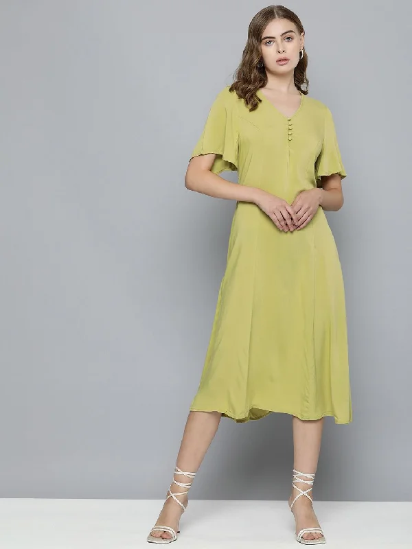 High-end atmosphere Women's Solid Green V Neck Dresses
