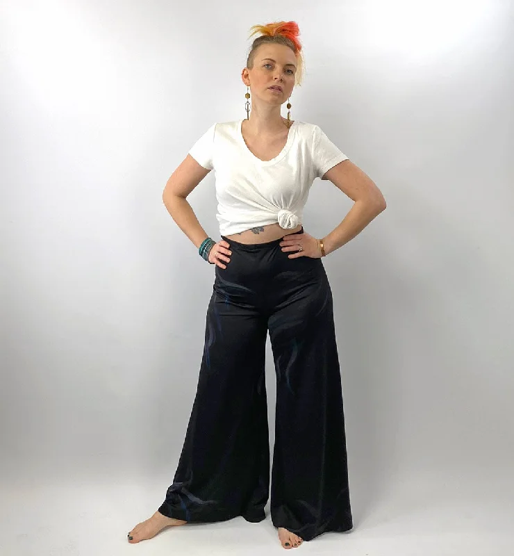 Luxe Comfort 70s Vintage Palazzo Pants Air Brushed Stretchy Black Jersey High Waisted VFG