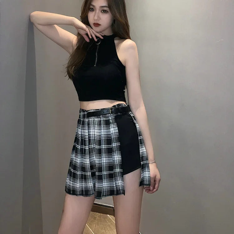 High-end Customization Plaid Side Slit Bodycon Mini Skirt