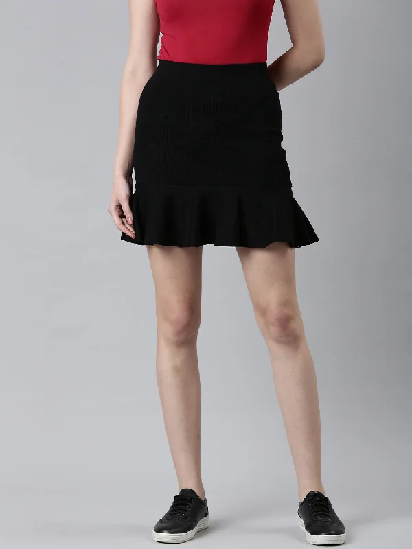 Cute Style Women Black Solid Pencil Skirt
