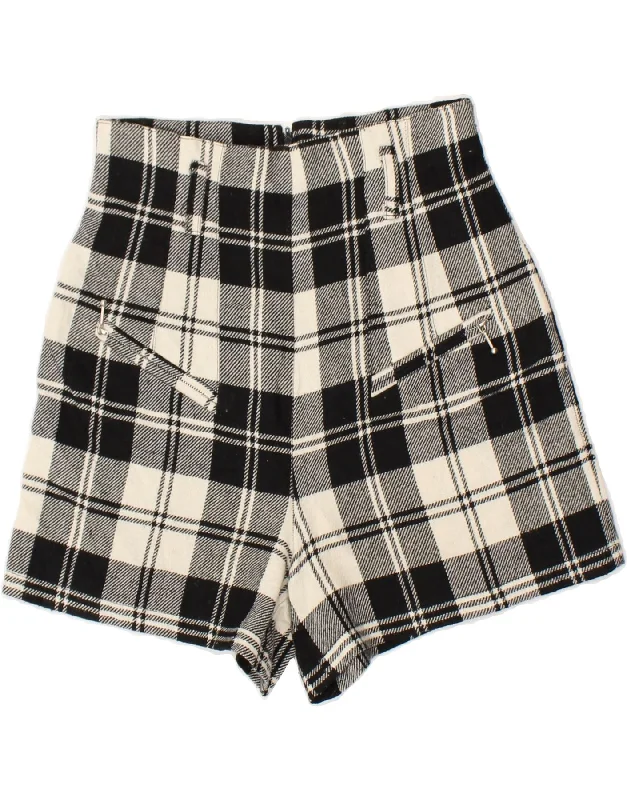 Simple research VINTAGE Womens High Waist Casual Shorts W26 Small  Black Check Polyester