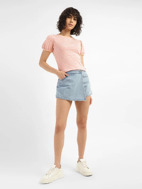 Urban Chic Women's High Rise Blue Regular Fit Skirt