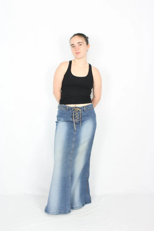 Exquisite Embroidery Glassons - Vintage Denim Skirt