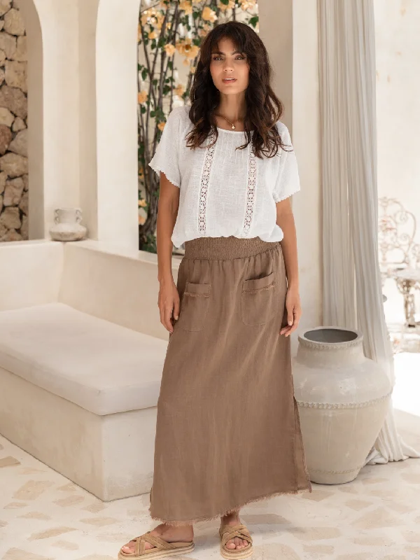 Eye-catching Personality Aurora French Linen Skirt Cinnamon