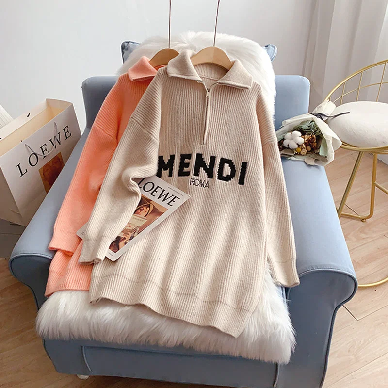 Comfortable down Design high neck zipper sweater Lapel sweater  5212