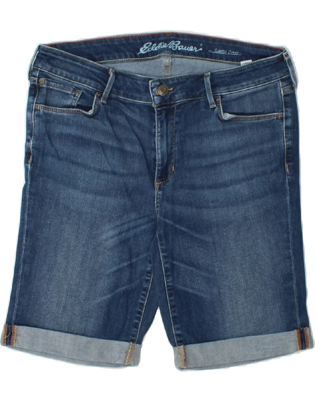 Printing decoration EDDIE BAUER Womens Slightly Curvy Denim Shorts US 10 Large W32 Navy Blue