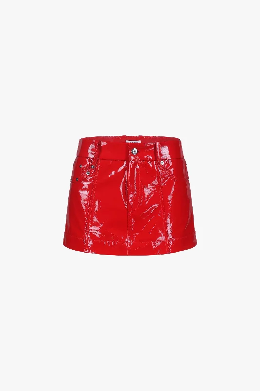 College Style Scarlet Patent Leather A-Line Mini Skirt