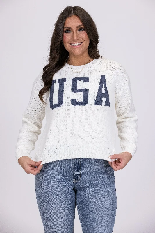 Energetic Party In The USA Women's Long Sleeve Cropped Sweater