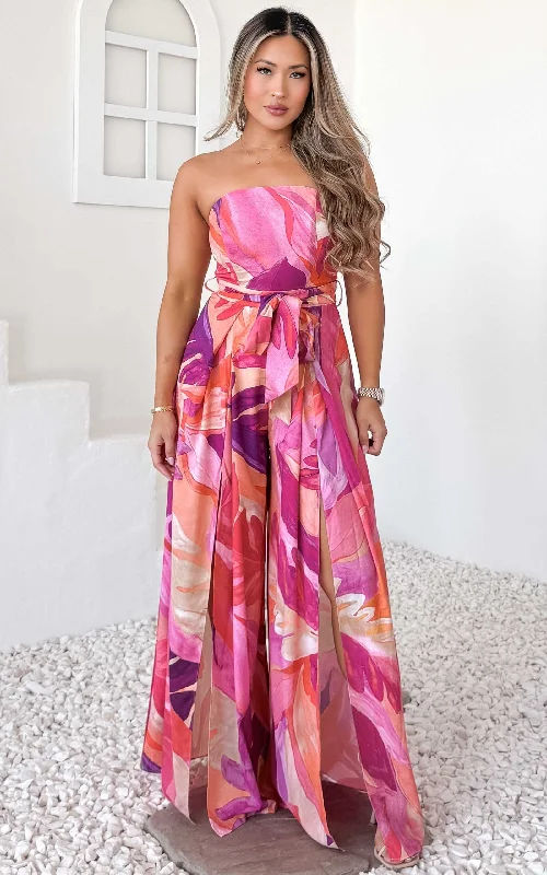 Boutique Recommendation Lagoon Jumpsuit - Pink Abstract Print