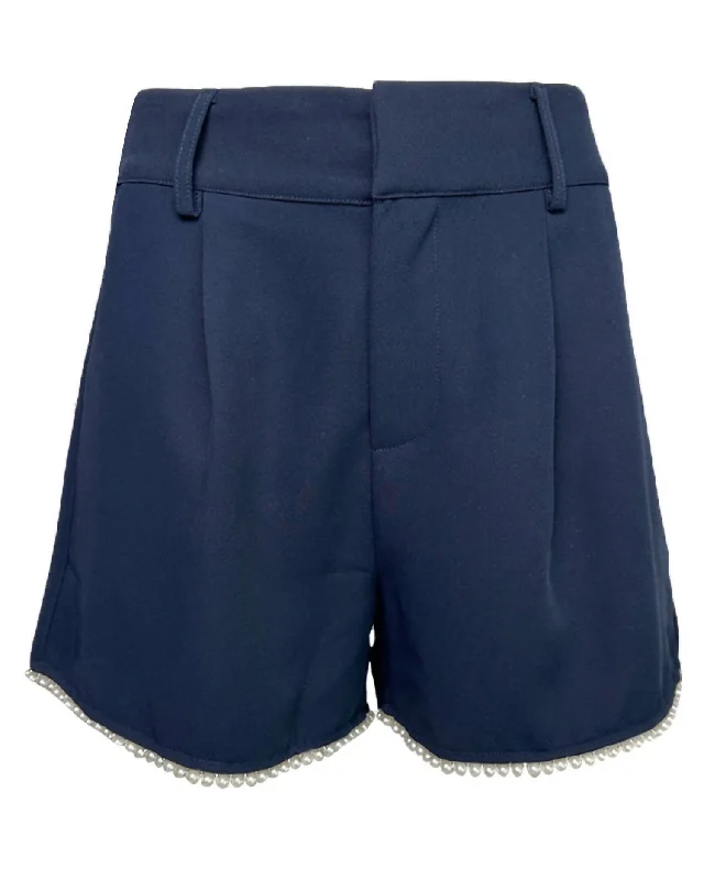 Smart Comfort Women's Pearl Embellished Shorts In Navy