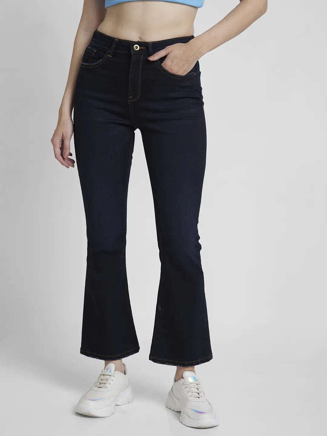 Body Design Spykar Women Dark Blue Lycra Bootcut Fit Ankle Length Clean Look Jeans -(Elissa) Body Design Spykar Women Dark Blue Lycra Bootcut Fit Ankle Length Clean Look Jeans -(Elissa)