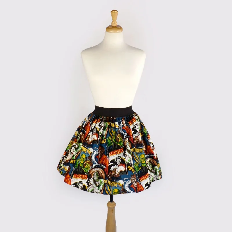 Cozy Pants Pinup Hollywood Monsters A-line pleated Skirt #S-AP712