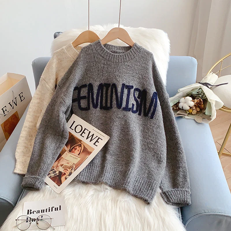 Casual Choice Lazy wind round neck letter sweater  5186