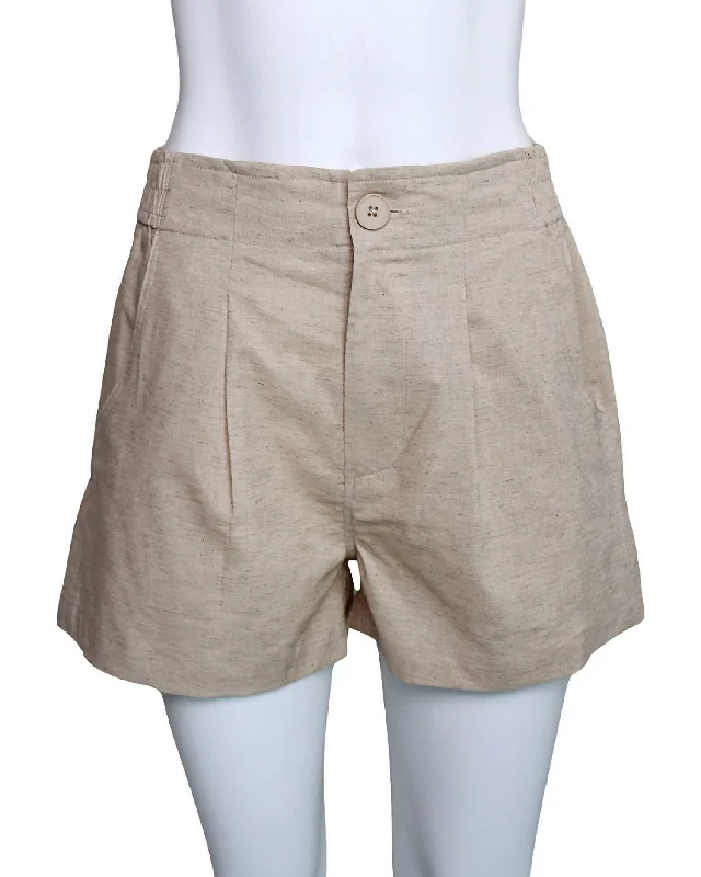 Multi-functional style Women's Elastic Waist Cotton Shorts In Oatmeal