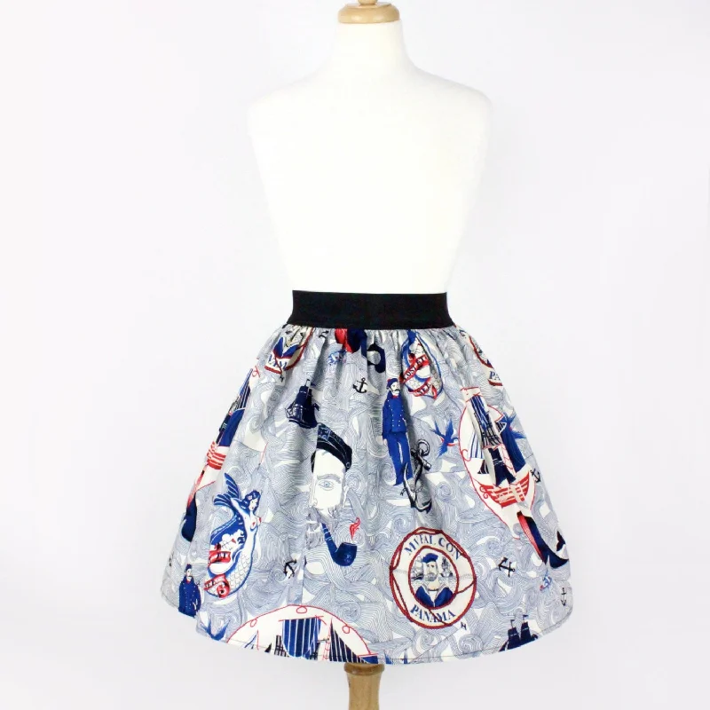 Chic Comfort Sailor Jerry Rockabilly Nautical Pleated Skirt  #PS-J111
