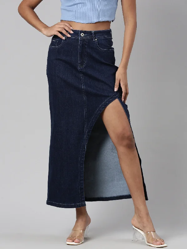 Retro Lace Fabric Women Solid Denim A Line Skirt