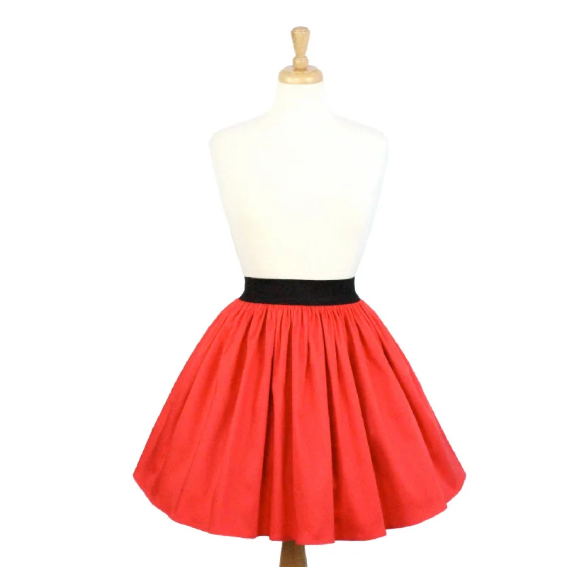 Easy Style Solid Coral Red A-line Pleated Skirt #S-AP645