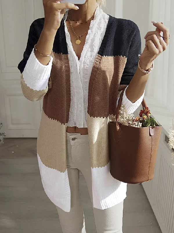 Slim Fit Color Block Long Sleeve Cardigan