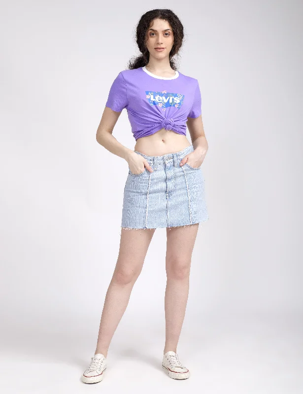 Elegant Style Women's Mid Rise Light Indigo Regular Fit Skirt