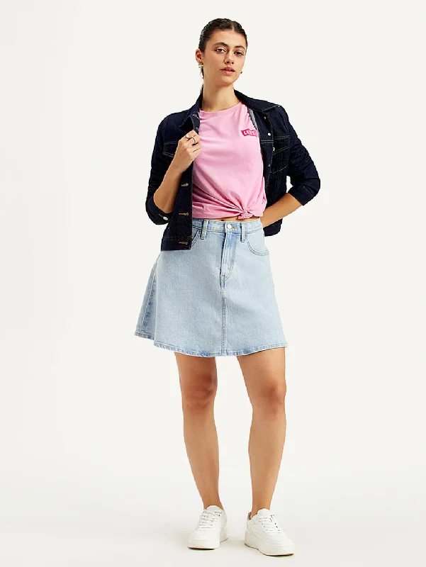 Soft Fashion Women's Mid Rise Blue Line Denim Skirt