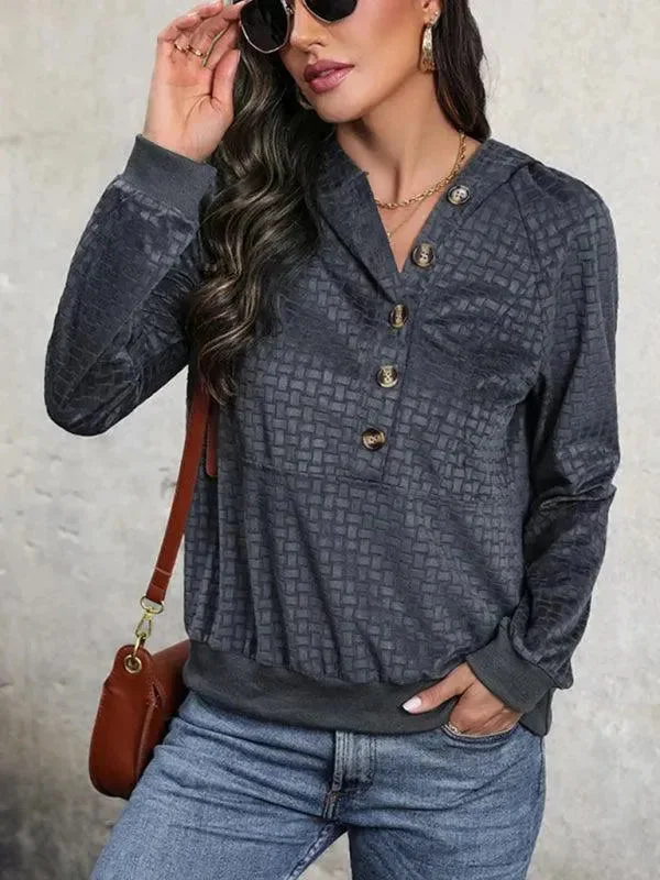 Casual Choice Buttoned Textured Women Hoodie