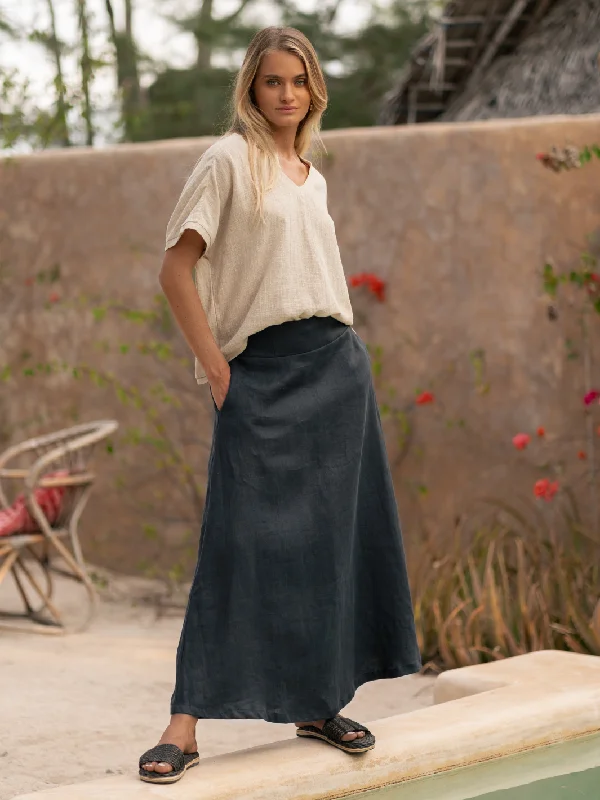 Classic Style Soraya Linen Skirt Charcoal