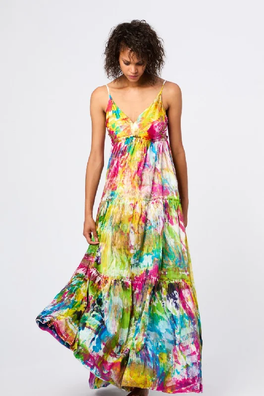 French Style Painter's Coloring Petticoat Long Silk Dress