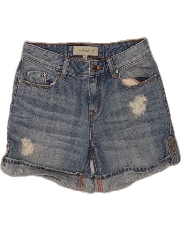 Fashion Pioneer KAREN MILLEN Womens Distressed Denim Shorts UK 6 XS W28 Blue Cotton