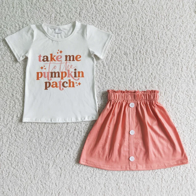 Sports Style Take me to the pumpkin patch T-shirt skirt sets GSD0109