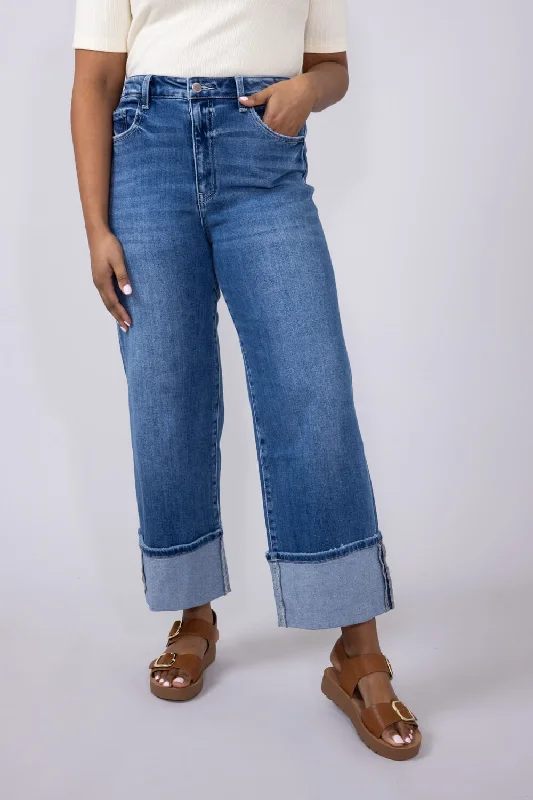 Extra long version Flying Monkey High-Rise 90’s Vintage Cuffed Flare Jeans for Women | F5827