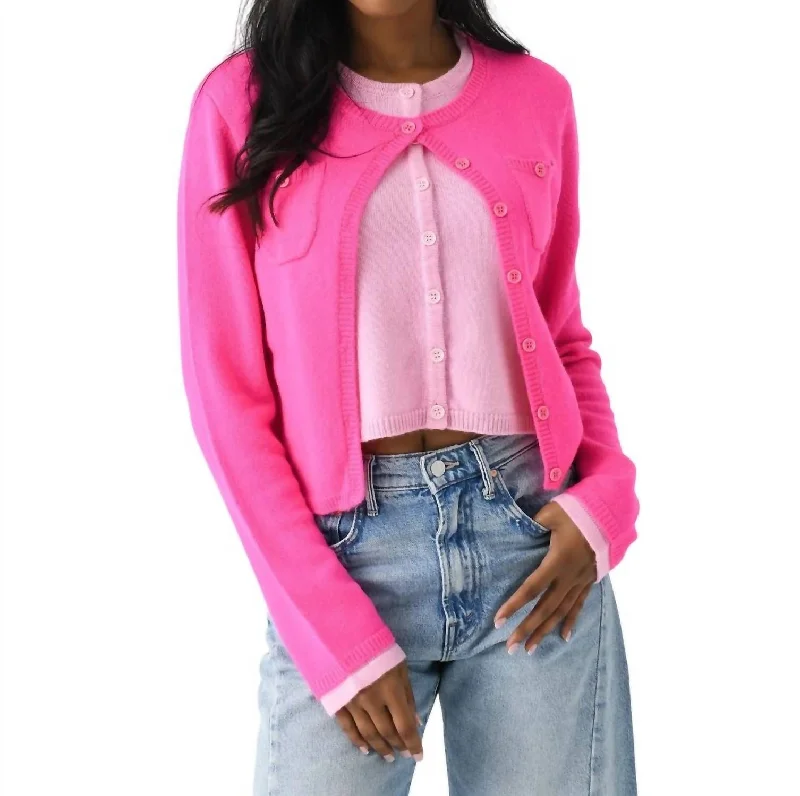 Tropical Style Gigi Double Cashmere Cardigan In Pink Mix