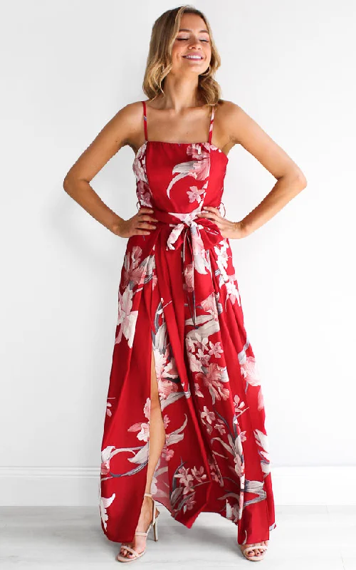 Elegant And Lazy Lagoon Jumpsuit - Red Floral